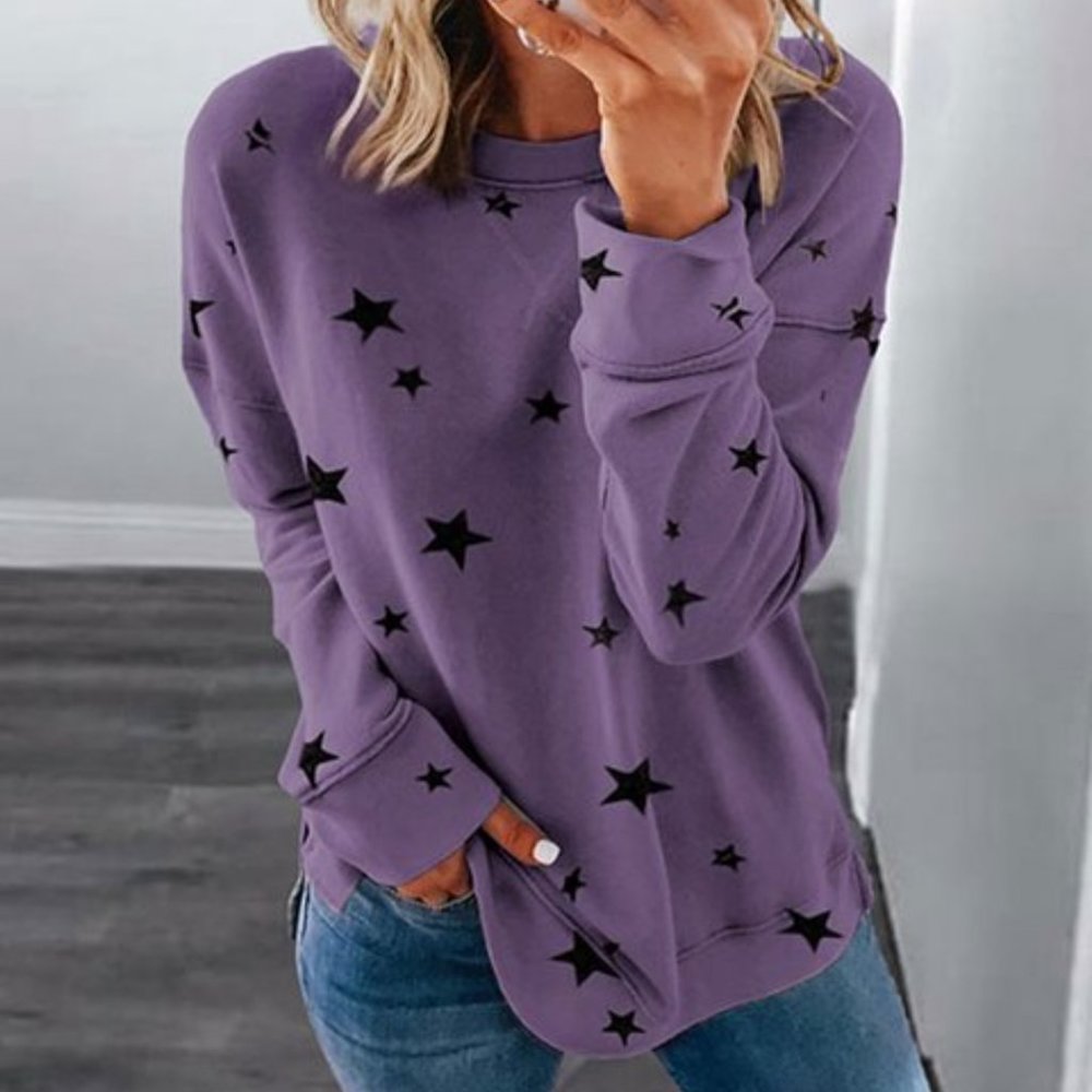 Purple & Black Star Pullover Sweatshirt
